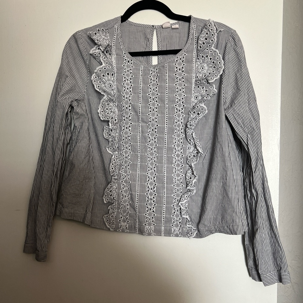 Melrose and Market Pinstripe Eyelet Ruffle Blouse